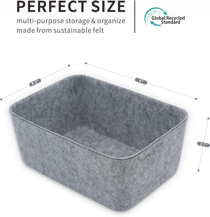 Felt deep Storage Bins lidded Drawer Organizer Caddy for junk stuff stationery makeup jewelry closet bathroom minimalist lifestyle (Gray Bin, S)