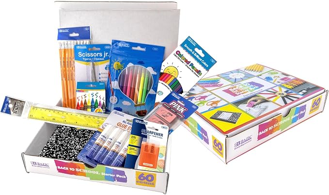 BAZIC Products Back to School Starter Pack, 60 Pieces, Elementary, for Students Teachers Donations
