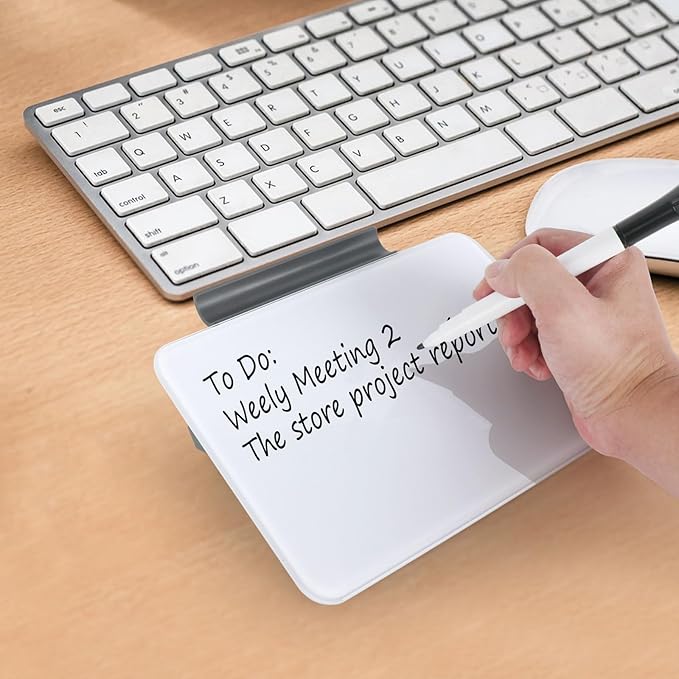 Small Desktop Whiteboard 8x6 inch - Glass Dry Erase Board with Stand, Reusable Desk Memo Notice Notepad with Marker for Home Office Adult School Teacher Student Easy Notes Taking