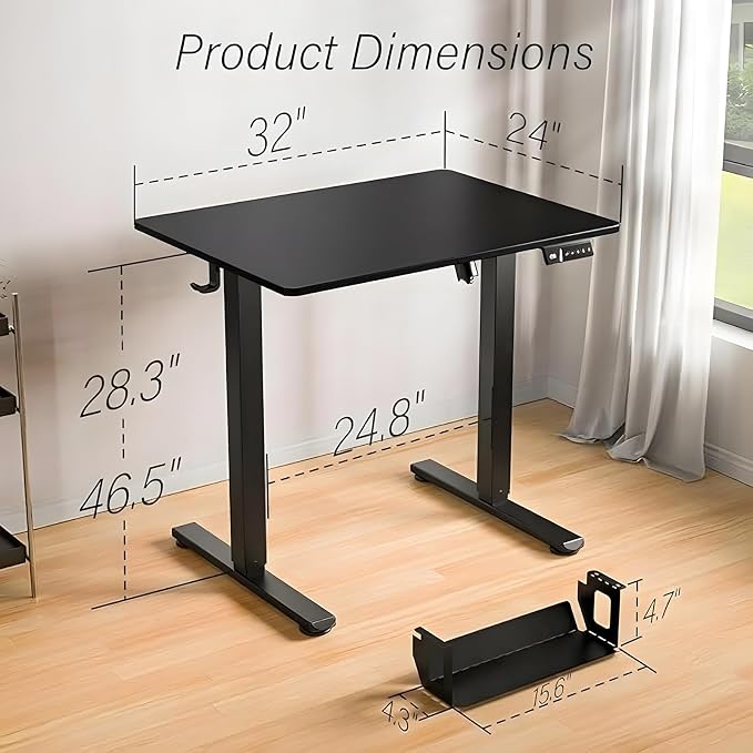 Kingant Standing Desk Height Adjustable Small Electric Stand Up Desks [32 x 24 Inch] - Ergonomic Sit Stand Desk Rising Desks for Home Office Computer Desk Stand Desk Workstation with Cable Management