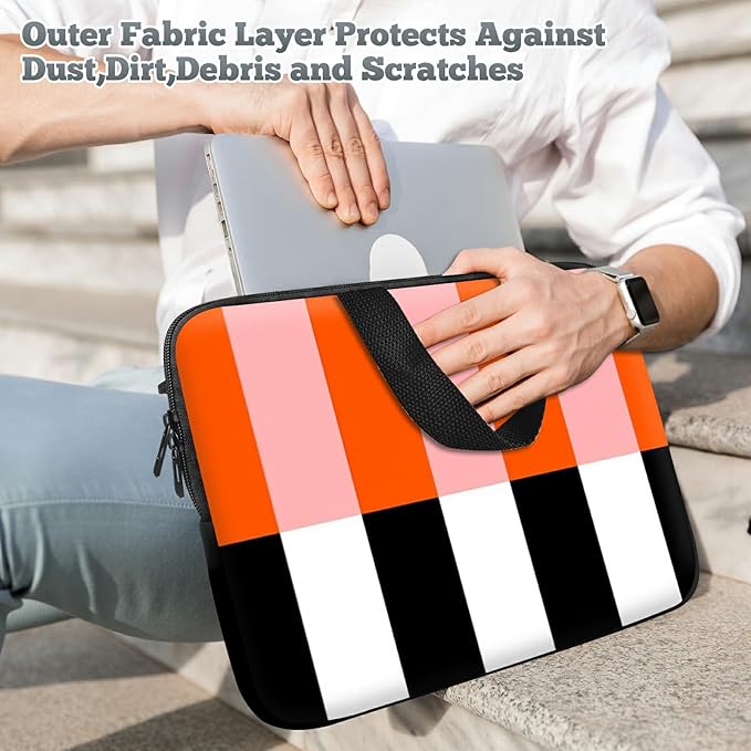 Universal Tablet Laptop Sleeve Case 10 inch, Orange Black White Stripes Slim Carrying Case Travel Laptop Bag Durable Handbag for 7 to 10-inch Laptops/Notebook/Kids Tablet/ipad/eBook Readers