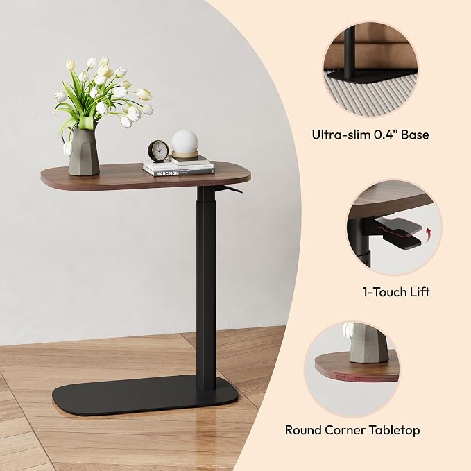 SANODESK 24''Standing Desk Pneumatic Height Adjustable Mobile Overbed Table | Desk Laptop Desk,Bedside Table,Computer Cart for Home Office Computer Workstations Small Spaces,23.6"W x 13.8"D,Black Walnut