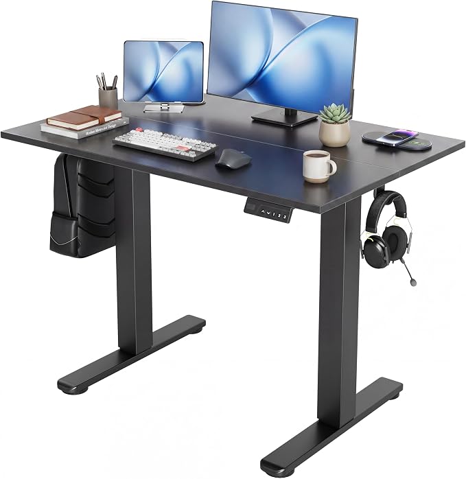 Claiks 40 x 24 Inch Black Electric Standing Desk | Adjustable Height, Sit Stand, 3 Memory Presets, Cable Management, Space-Optimized, Home Office & Bedroom