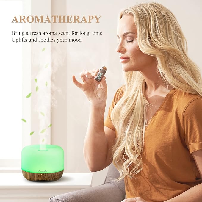 Aromatherapy Essential Oil Diffuser for Room: 500ml Colorful Aroma Air Humidifier with Adjustable Cool Mist Mode, Waterless Auto Off Ultrasonic Diffusers for Large Room Home Office(Brown)