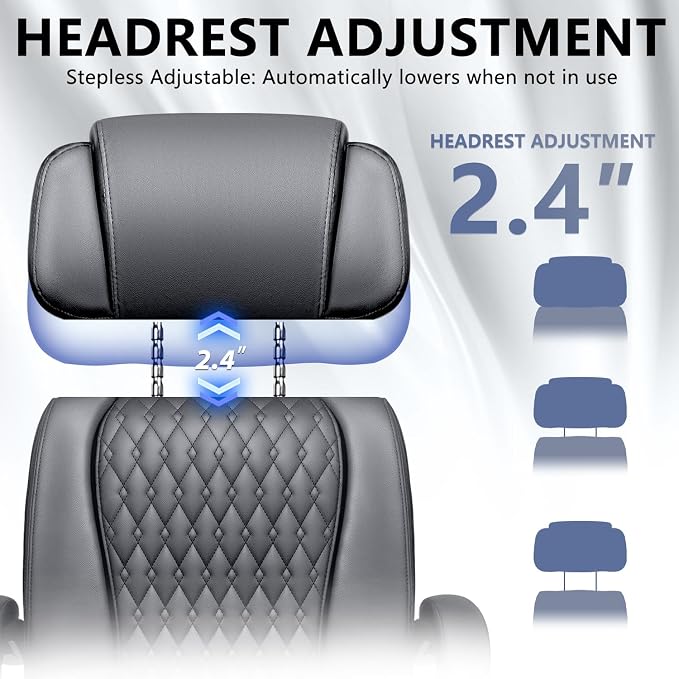 Office Chair with Foot Rest 400lbs, Heavy Duty Executive Leather Office Chair for Heavy People,Big and Tall High Back Ergonomic Comfy Office Desk Chair with Lumbar Support,Grey
