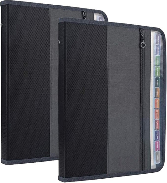 NAFY Expanding File Folders, 13 Pockets Document Organizer with Zipper, A4 Letter Size Portable Accordion Expanding File Folders with Multicolor Labels for Home Office School Supplies (Black 2 Pack)