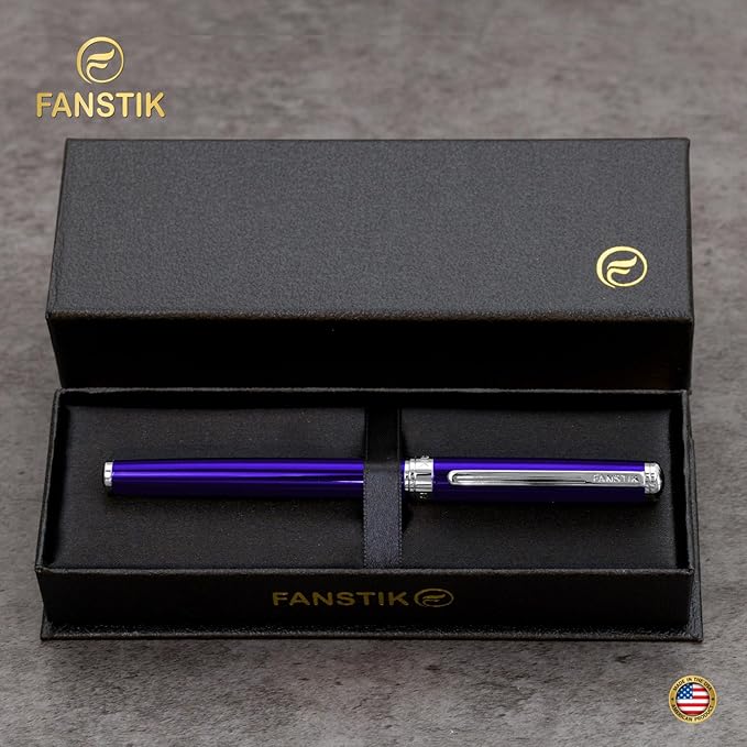 Customized Blue Luxury fountain pen, fancy gift set for women, Chrome Finish, Professional executive pen gift set for men (Lux Custom-fountain Blue)