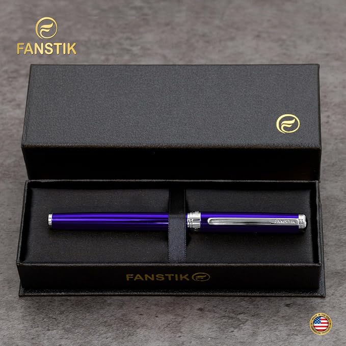 FANSTIK Customized Blue Luxury fountain pen, fancy gift set for women, Chrome Finish, Professional executive pen gift set for men (Lux Custom-fountain Blue)