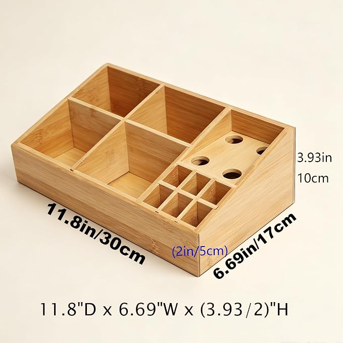 2 Pack Bamboo Art Supply Organizer | Wooden Desktop Storage, For Artists, Office Supplies, Makeup Brushes, Minimalist Desk Accessory
