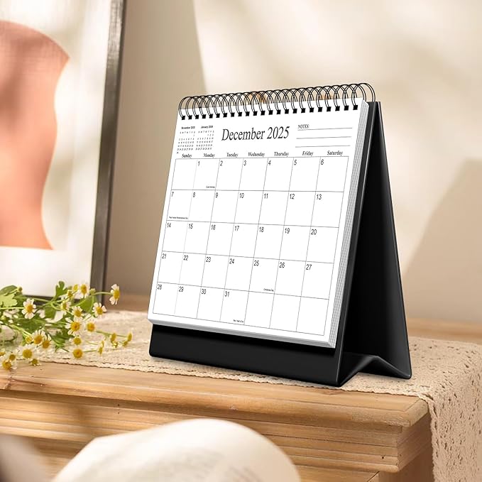 Desk Calendar 2026 - Runs January 2026 until June 2027 - Beautiful Small Flip Desktop Calendar for Easy Organizing, 6" x 8", Black