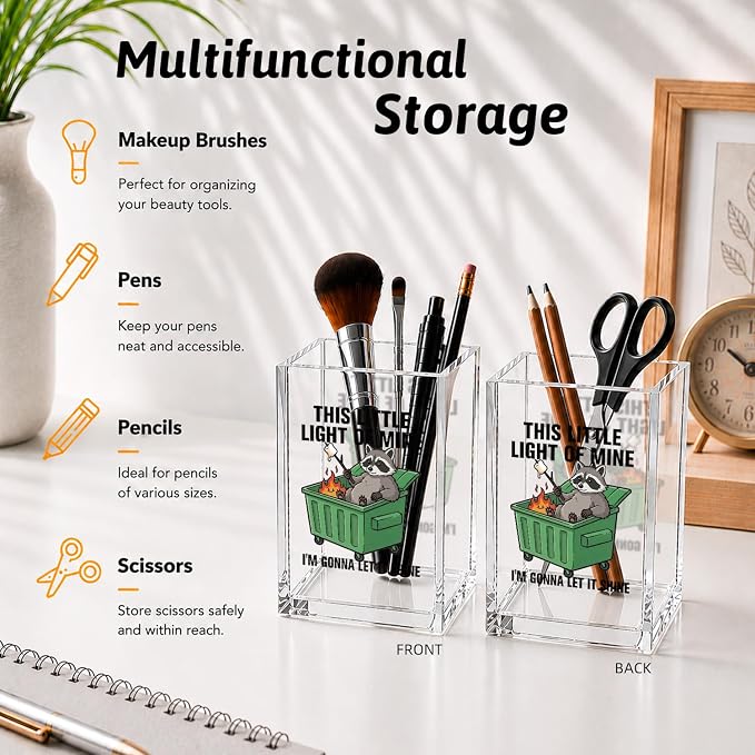 This Little Light Of Mine I'm Gonna Let It Shine Funny Acrylic Cosmetic Pencil Pen Holder Desk Organizer Clear Crack Resistant Desk Organizer, Office Gifts for Coworkers Women Men Friends HR Doctor
