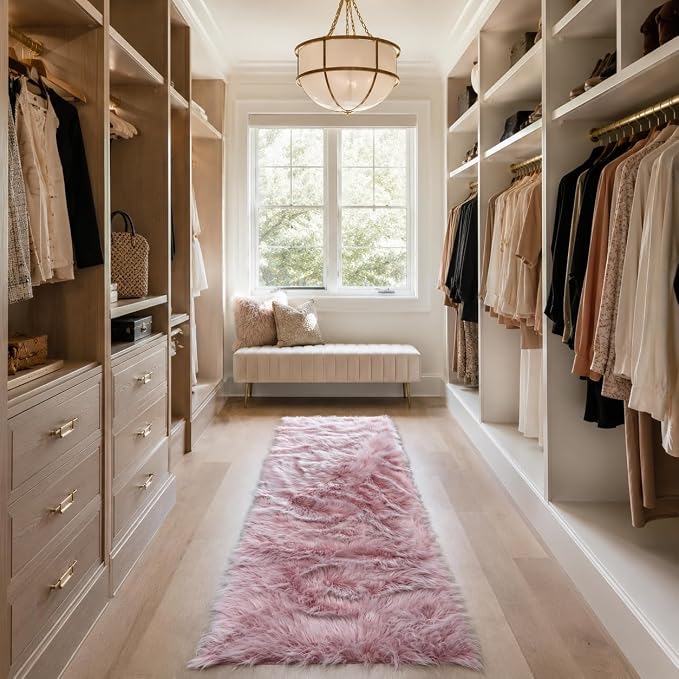 EasyJoy Faux Sheepskin Rug, Fluffy Faux Fur Rug, Ultra Soft Shag Area Rug with Non-Slip Backing for Bedroom, Living Room, Nursery, Kids Room(2x6 ft Rectangle, Frosted Bottom Pink)