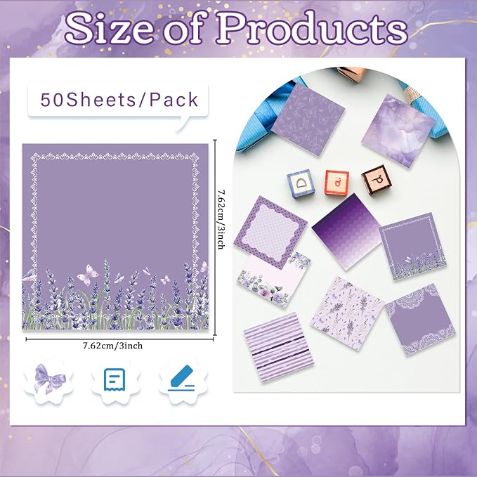 Aesthetic Sticky Notes Gifts, 9 Pack Purple Aesthetic Notepads 3x3 Inch Gifts for Coworkers Students, Lavender Memo Pads Office School Supplies for Men Women (450 Sheets)