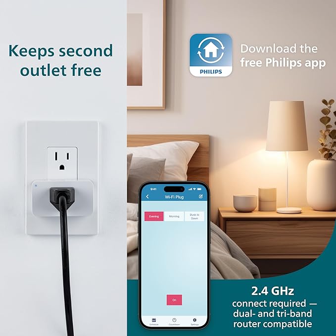 Philips Indoor Matter Smart Plug, WiFi, Works with Apple HomeKit, Alexa, Google Home & SmartThings (1 Pack)