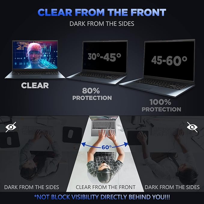 Magicmoon 15.6" Privacy Filter Screen Protector, Anti-Spy/Glare Film for 15.6 inch Widescreen Notebook Laptop with 16:9 Aspect Ratio (Width x Height:344mmx194mm)