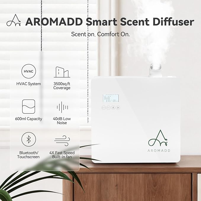 2025 Upgraded 3500 Sq.Ft Smart Scent Diffuser - HVAC System, Whole House Aroma & Hotel Collection Diffuser, Waterless Essential Oil Diffuser for Home Large Room, Cold Air Tech, 600mL (White)