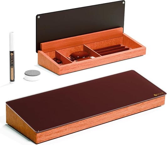 Desk Whiteboard with Wooden Organizer Box for Office Supplies Storage, Desktop Dry Erase White Board with Drawer for Stationary, Marker & Eraser Included, Yeoux