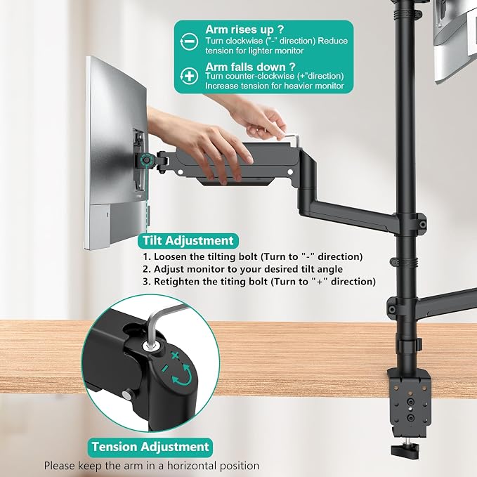 WALI Stacked Triple Monitor Mount for 13-27 inch Screens, 19.8 lbs per Arm | Tall 3 Monitor Desk Mount, Full Motion with Tilt, Swivel, Rotation, C-Clamp & Grommet Base, VESA 75/100mm (GSDM003S), Black