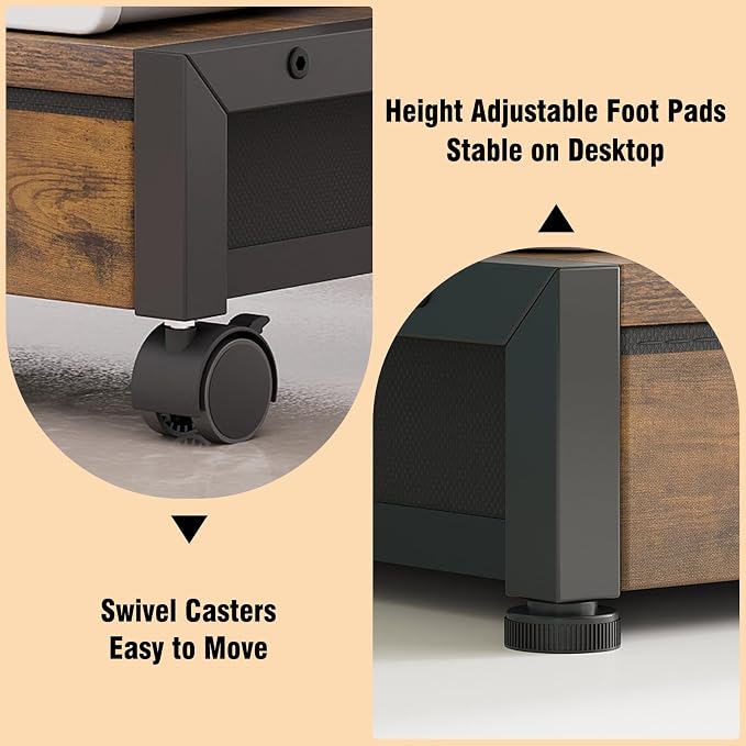 VENNQD 2-Tier Desktop Printer Stand with 2 Fabric Drawers, Prtiner Table with Storage Shelf, Desk Organizer for Home Office,3D Printer,Fax Machine,Scanner (Brown, 2 Tier)