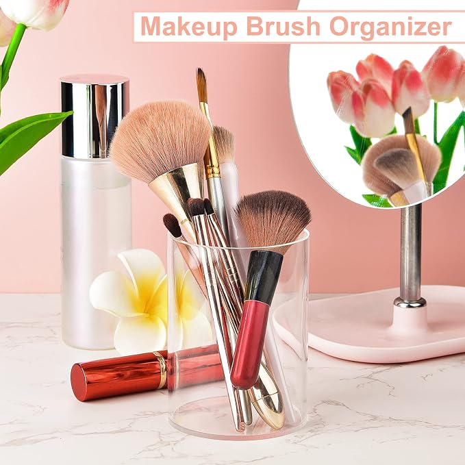 Mototo 4 Pieces Clear Acrylic Pen Holder Round Acrylic Pencil Cup Clear Makeup Bush Holder Acrylic Desktop Stationery Organizer for Office School Home Desk Accessories (4 Pack, Round)