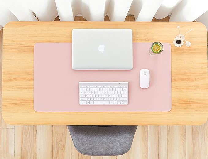 SUJAYU Dual Sided PU Leather Desk Pad, Mouse Pad, Office Desk Mat, Non-Slip Laptop Desk Pad, Waterproof Desk Writing Pad for Office and Home (31.5" x 15.7", Pink+Light Blue)