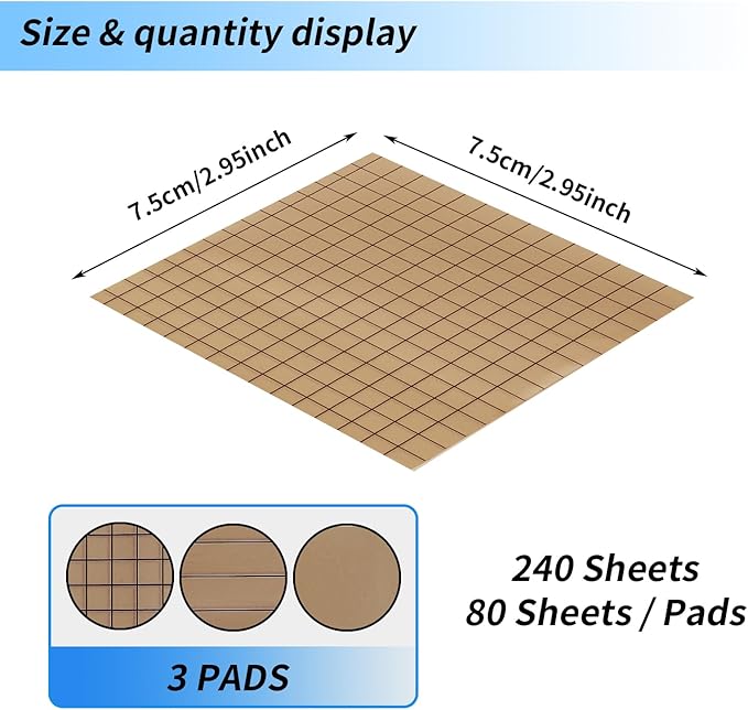 3 Pack Aesthetic Sticky Notes 3 x 3 Inches with Lines Grids, 80 Sheets/Pad, Brown