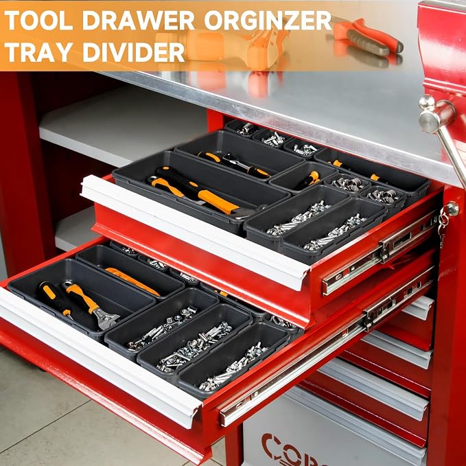 Tool Box Organizer Tray, 60 PCS & 5 Sizes, Black | Durable ABS Plastic Toolbox Desk Drawer Organizer, Interlocking Design, Toolbox Organization Storage for Rolling Tool Chest