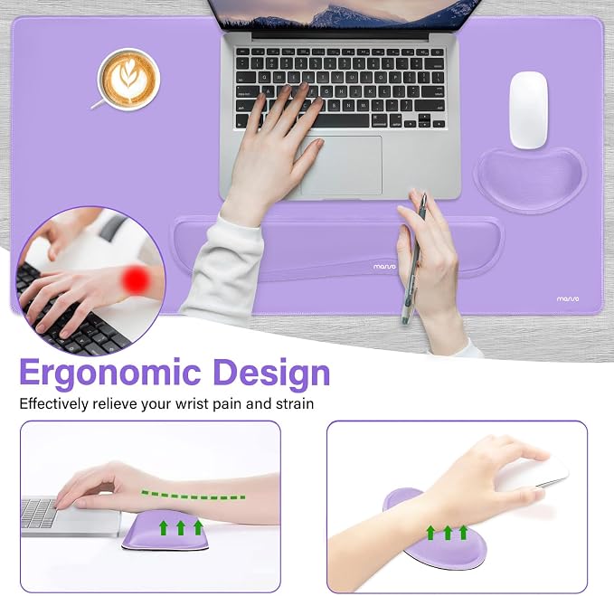 MOSISO Keyboard Mouse Pad Set, Gaming Mouse Pad&Keyboard Wrist Rest&Wrist Rest, Ergonomic Wristrests with Memory Foam Home Office Easy Typing Cushion Non-Slip Mousepad, Purple