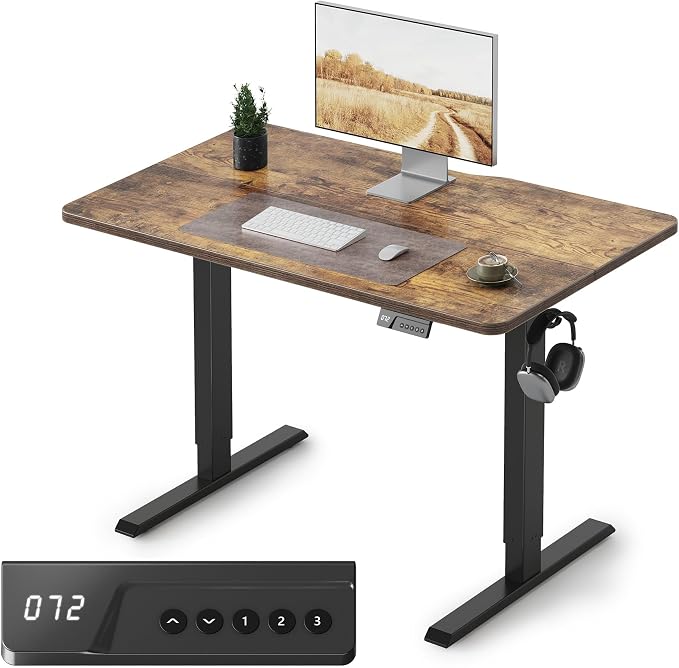 FEZIBO Electric Standing Desk Adjustable Height, 40 x 24 Inch Sit and Stand Desk, Home Office Desk, Ergonomic Workstation Computer Desk, Rustic Brown