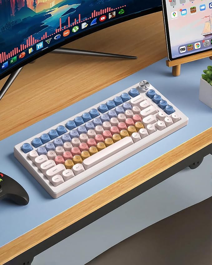 PBT Keycaps, Matte Rainbow Jelly Keycaps for MX Switches Mechanical Keyboard, MOA Profile, 129 Keys Macaron Cute Custom Key caps, Compatible with 60%, 65%, 75%, TKL, 96%, Full-Sized Layout