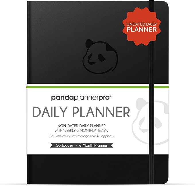 Panda Planner Pro A4 Daily Planner 2026, 6 Month, Large 8.5x11, Black