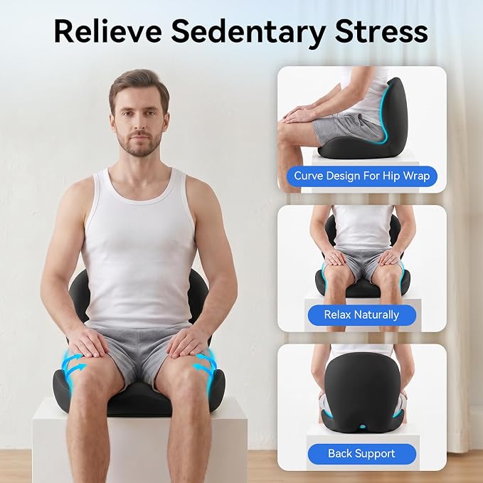 Seat Cushion for Office Chair and Car, Lumbar Support Pillow for Chair | Memory Foam Ergonomic Orthopedic Cushion Relieve Tailbone Sciatica Lower Back Pain for Office Desk Chair, Car, Truck, Black