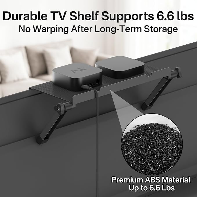 13" × 6.3" TV Top Shelf with Remote Holder - No Drill Top of TV Shelf with Anti-Scratch Adjustable Feet for Streaming Devices, Cable Box, Router & Decorations TV Top Mount Shelf, 1 Pack