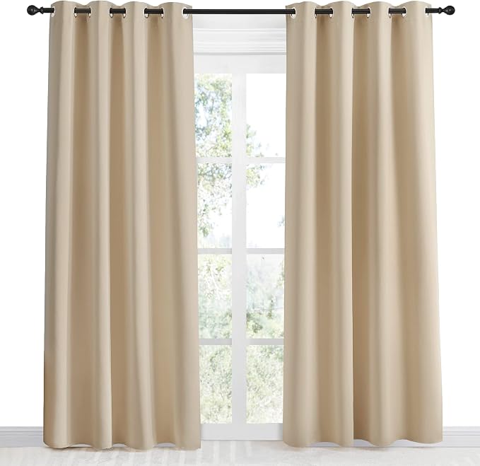 NICETOWN Room Darkening Biscotti Beige Curtain, 55x86 inches, 1 Piece, Modern Design Light Reducing & Privacy Protection Short Window Drape/Drapery for Kid's Room