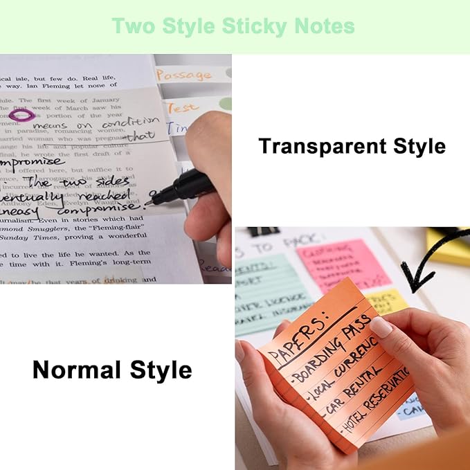 Post-it Sticky Notes,Bright Colors Sticky Note and Transparent Bible Sticky Notes,Study Supplies,Office School Supplies,Book Annotation 700 Sheets