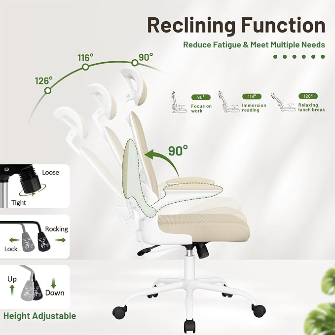 Furmax Ergonomic Office Chair Executive High Back Computer Desk Chair with 3D Adjustable Headrest, Adjustable Lumbar Support Armrests for Home Office (Light Beige)
