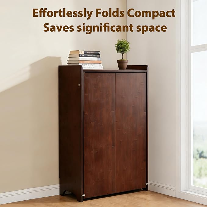 Bamboo Folding Desk with Storage, Mid Century Fold Out Table, Space Saving Foldable Desk for Small Spaces, Multi-Functional Computer Desk for Home Office, Bedroom, Apartment & Dorm