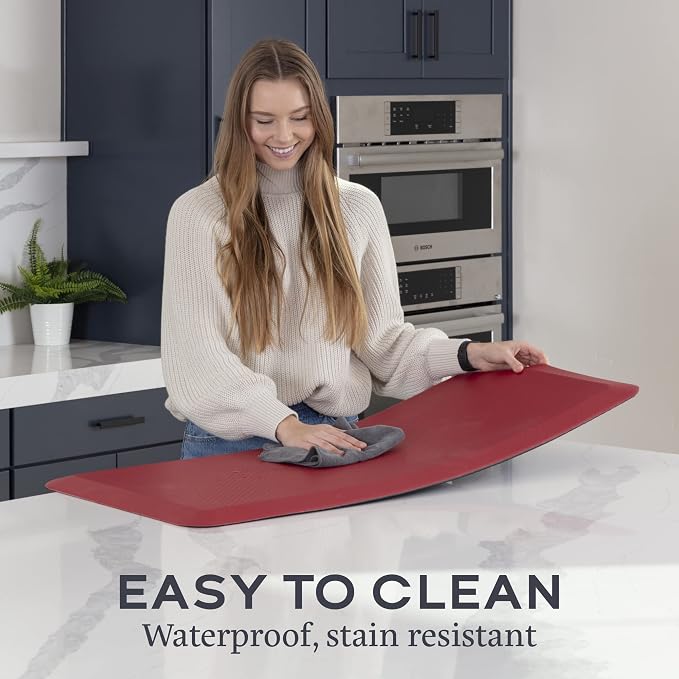 Zulay Home Large 20 x 39 Inch Anti Fatigue Floor Mat - 3/4 Inch Thick Cushioned Kitchen Mats for Standing - Comfortable Padded Floor Mats for Standing Work Desk - Memory Foam Kitchen Mat - Red