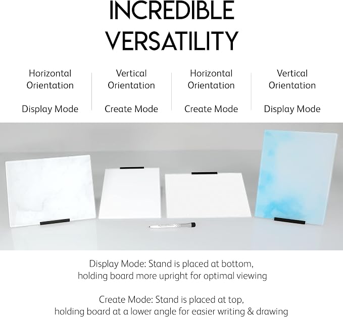 Glass Dry Erase Desktop Doodle Board with Stand and Fine-Tip Marker (White, 6" x 9") – Home, Office & Studio Organization