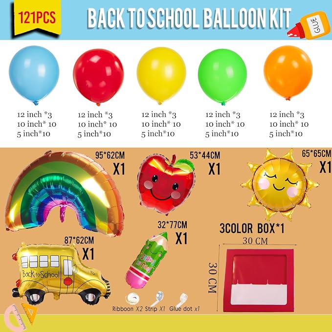 Preschool graduation party decorations Kit with cartoon Theme primary color Balloon and ABC123 Box rainbow sun apple balloon for kid Sesame Friends birthday Kindergarten pre k back to school supplies