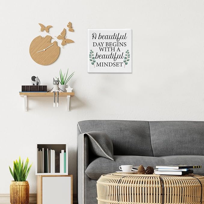 Motivational Eucalyptus Wall Art Decor, Inspirational Green Botanical Pictures Positive Quotes Canvas Painting Posters for Office Living Room Bedroom Decoration (8 X 8 Inches, Framed)