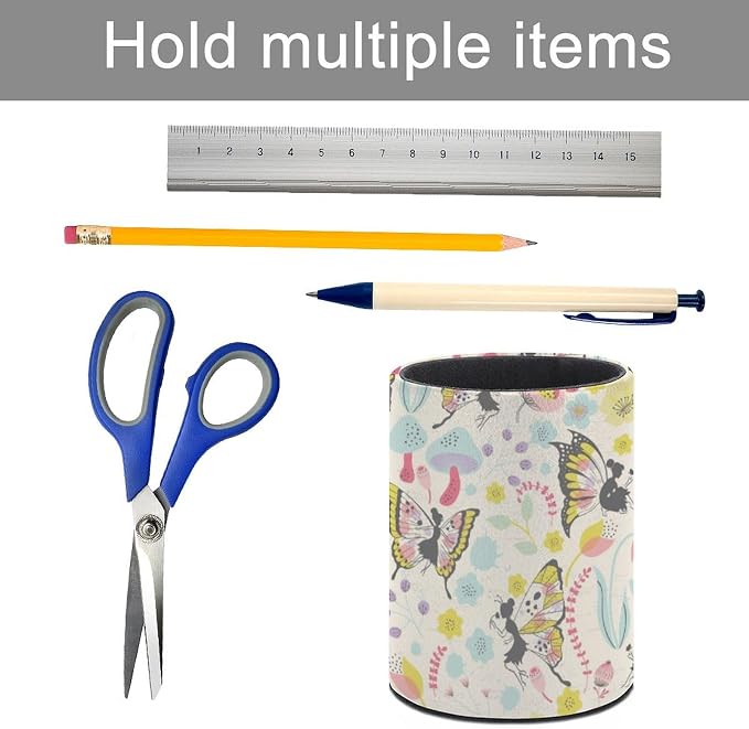 Butterfly Pen Holder for Desk PU Pencil Cup Organizer | Round Desks Makeup Brush Holder for School Multifunctional Office Supplies