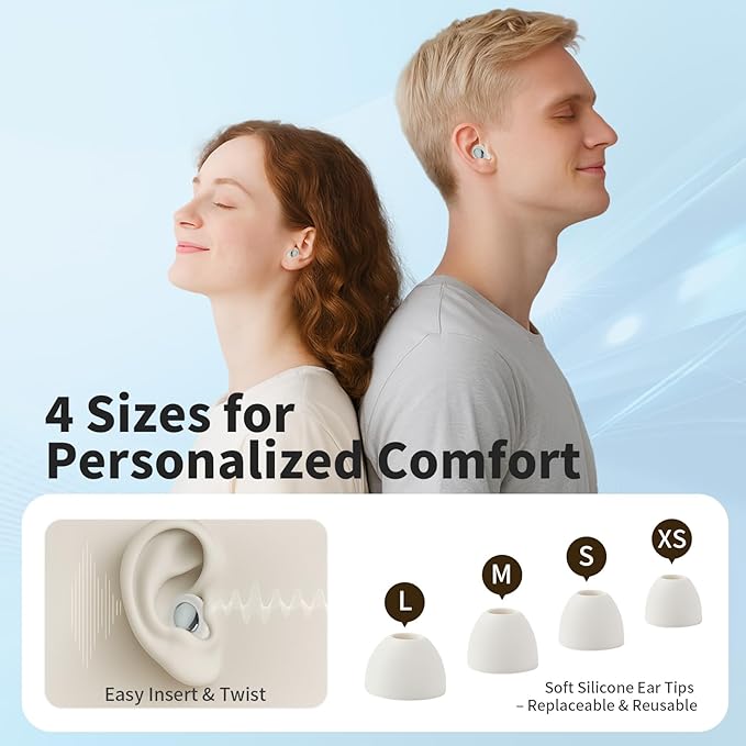 Ear Plugs for Sleeping Noise Cancelling, Ear Plugs for Noise Reduction with 8 Eartips, Reusable Noise Cancelling Ear Plug for Concerts - White, Silicone Hearing Protection Earplug 30db