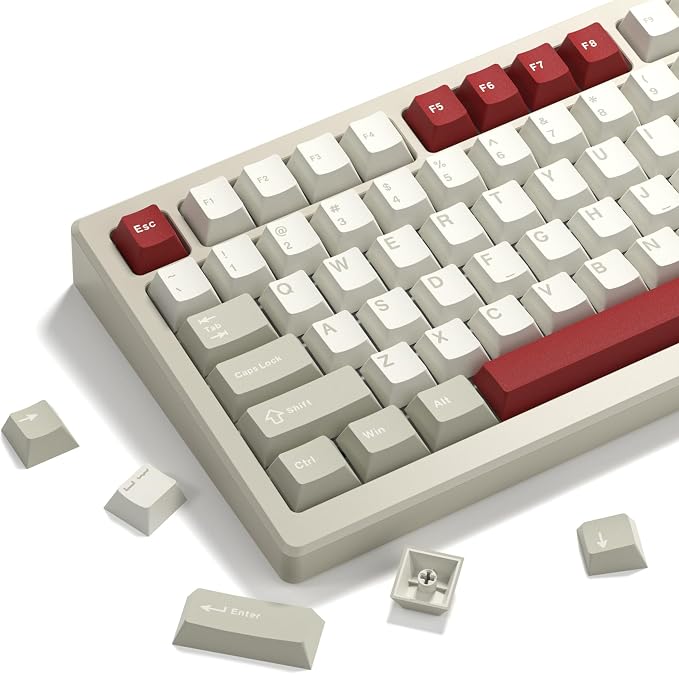 PBT Keycaps Set, Doubleshot 139 Key Caps,Cherry Profile Custom Keycap for 61/64/68/84/87/100/104/108 Mechanical Keyboard, Compatiability for 60 65 75 100 Percent Keyboads (Retro Gray)