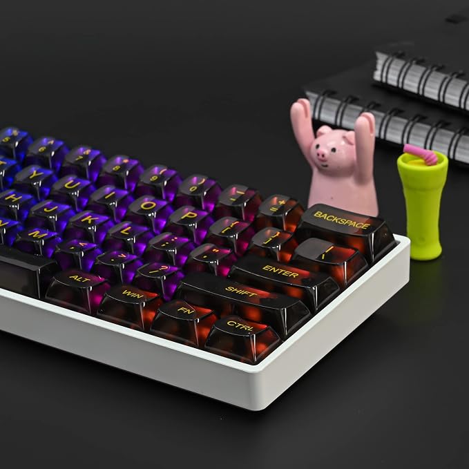 Fogruaden 61 Keys Black Clear Keycap Set, OSA Profile Transparent PC Material Keycaps, Only Compatiable 61 Key Mechanical Keyboard, Keycap 60 Percent