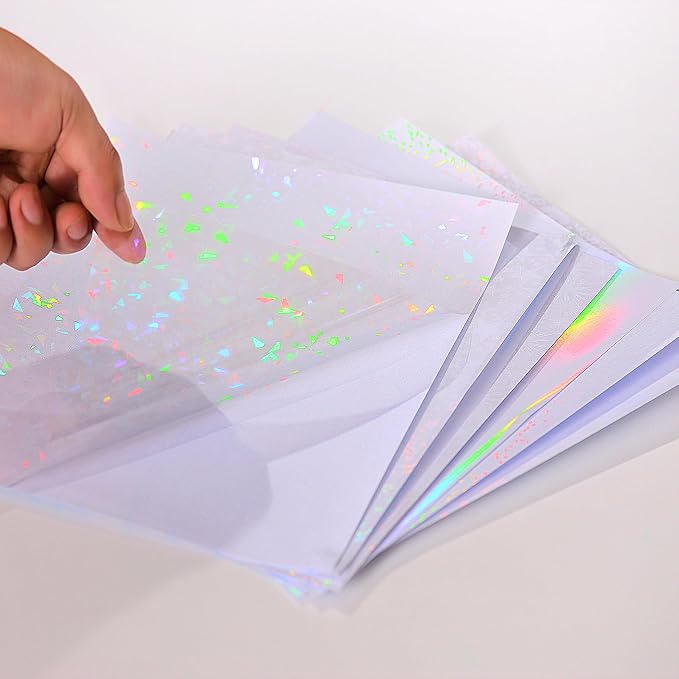 36 Sheets Holographic Laminate Sheets 8.5x11 Inch Self Adhesive 6 Patterns | Transparent Holographic Vinyl Laminate Film Waterproof Overlay Lamination for Sticker Paper, Photos, Crafts, Scrapbooking