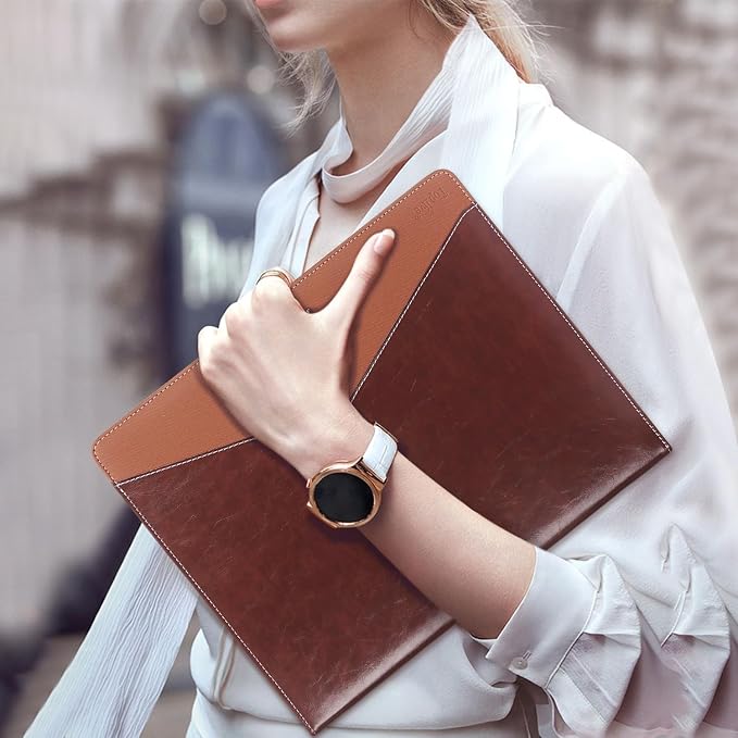 Toplive Padfolio 3 Ring Binder Organizer Business Portfolio Folder, A4/ Letter Size PU Leather Binder Portfolio Padfolio for Interview Conference Presentation, Brown