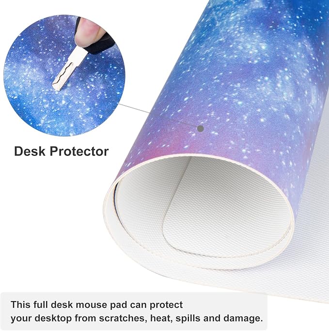 QiyI Large Desk Pad, Milky Way Mouse Pad Desktop Decor, Waterproof PU Leather Desk Cover Protector, Desk Accessories for Office Home Work Writing Gaming 31.5" x 11.8" - Blue Galaxy