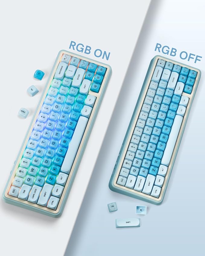 132 Keys PBT Keycaps, Jelly Keycaps Cute Creamy Key caps MOA Profile, MX-Compatible for 61/68/84/87/98/100/104-Key Mechanical Keyboard(Not Included), Blue