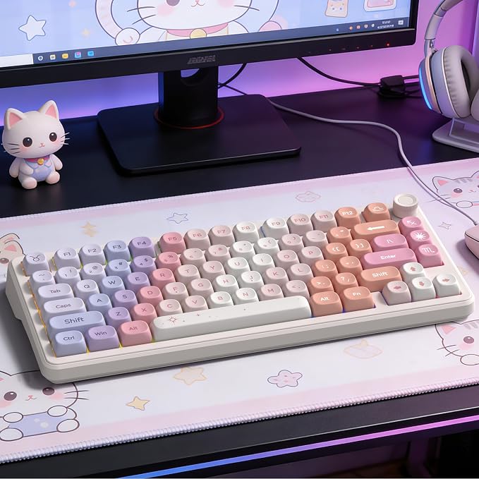 Keymatic PBT Keyboard Keycaps 126 Keys MOA Profile Cute Keycap Custom 60 65 75 100 Percent for Cherry MX, Outemu, Gateron Mechanical Keyboards(Only Keycap Set)